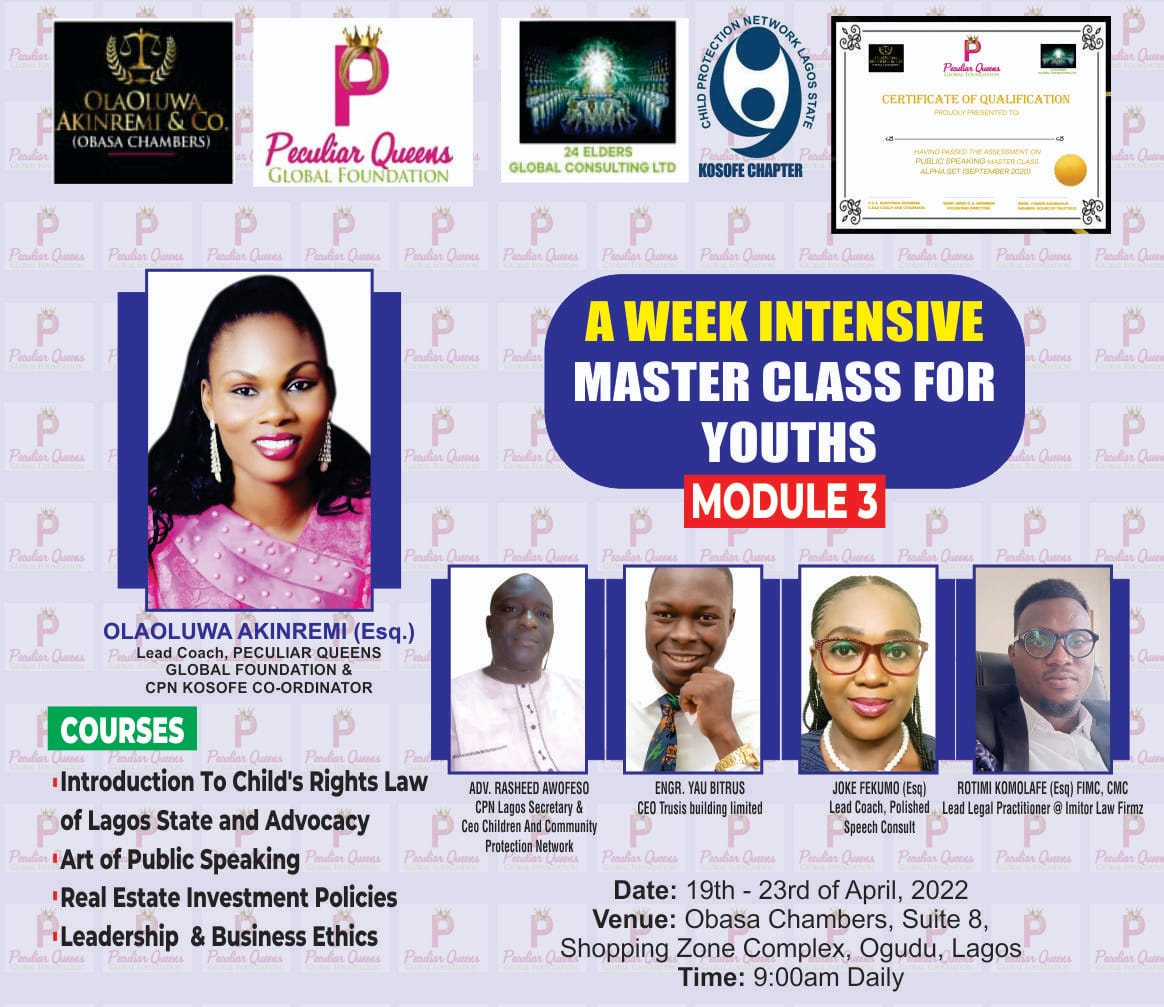 A WEEK INTENSIVE MASTER CLASS TRAINING FOR YOUTHS